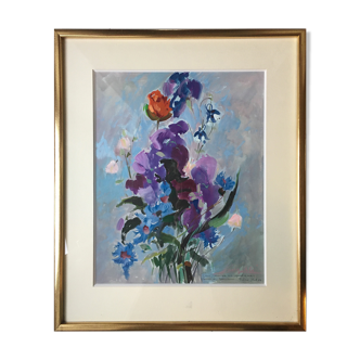 Stunning painting "Bouquet of country flowers" signed framed