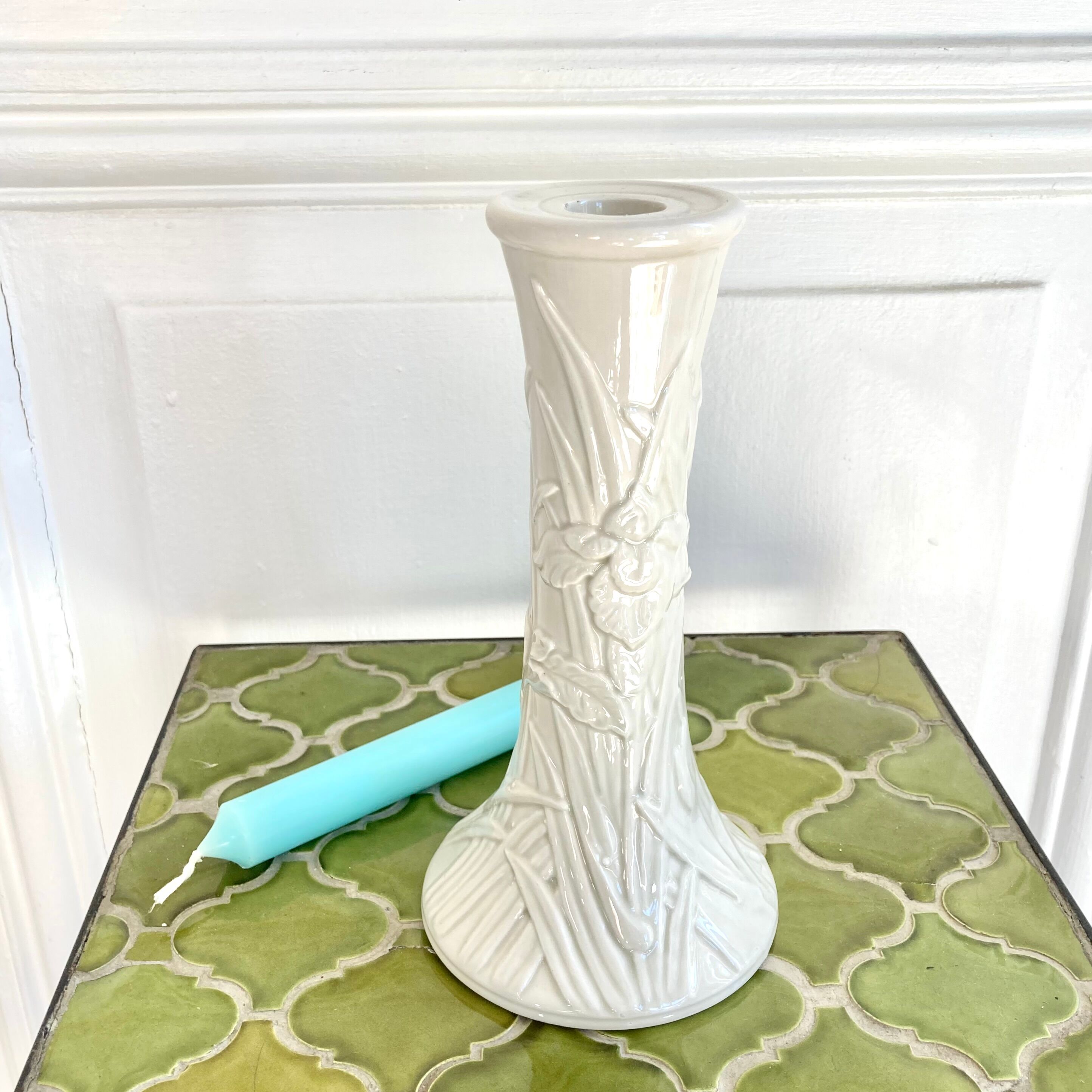 Ceramic candle holder iris flower