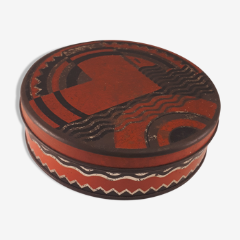 Round old metal art deco style red black gray