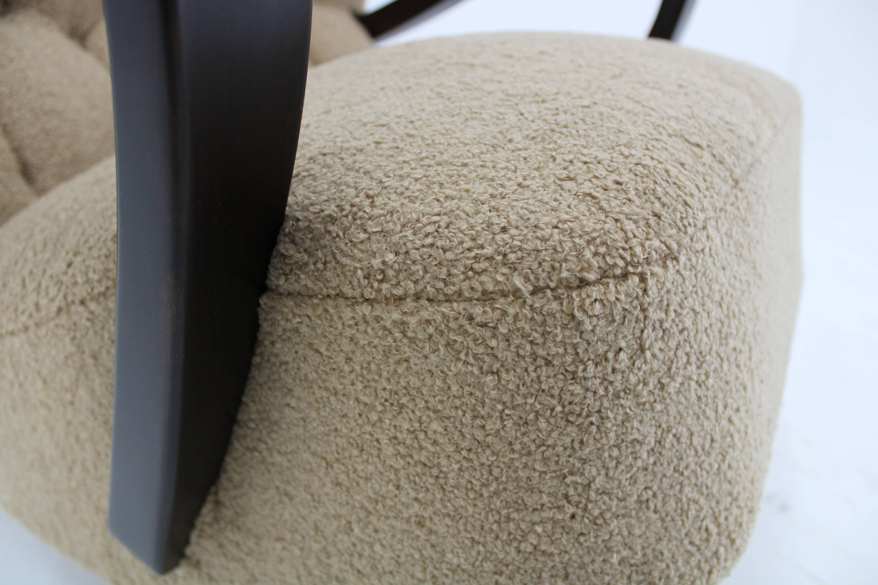 1940s Restored  Wing Armchair in Boucle Fabric ,Czechoslovakia