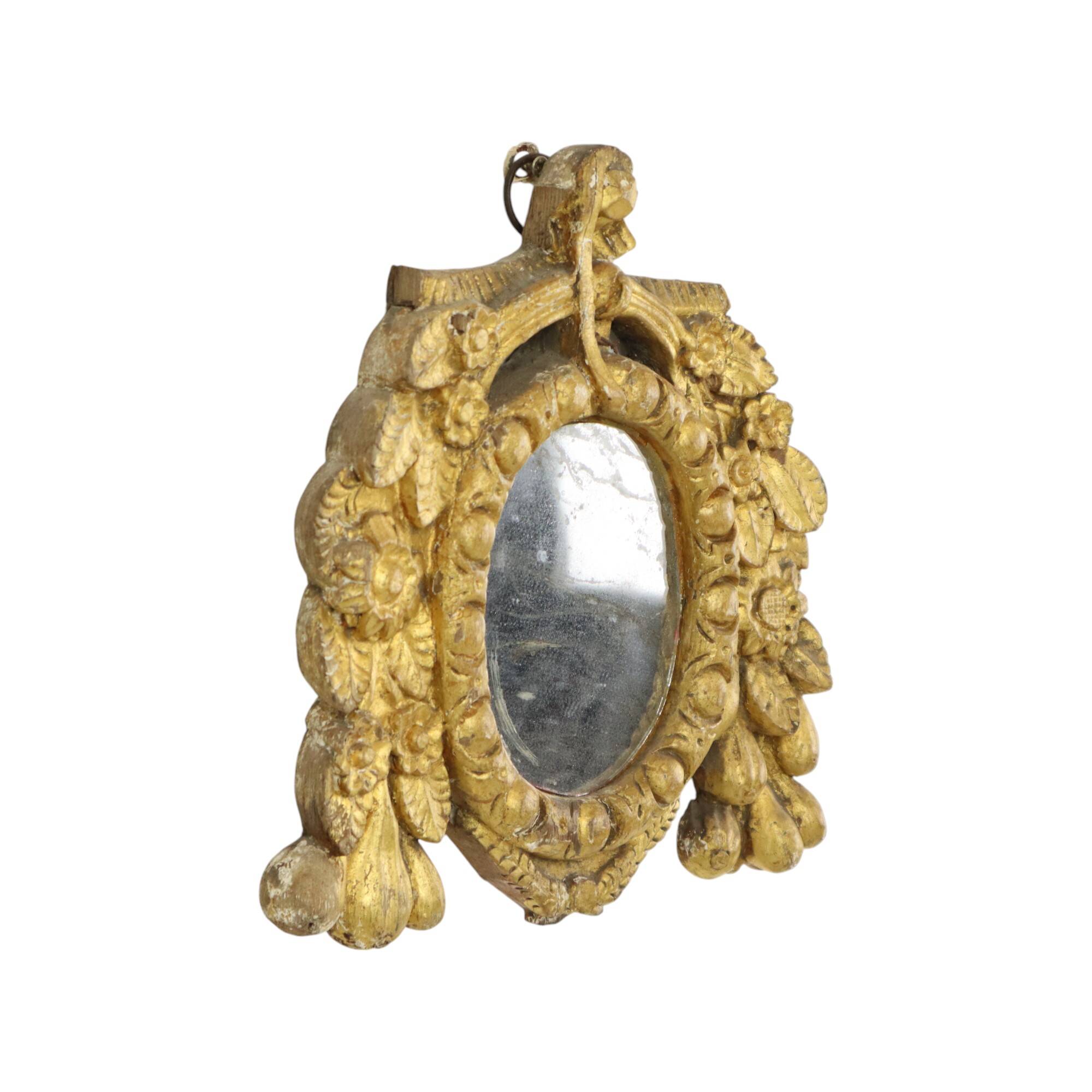 Small Antique Weathered Mirror Gilded Wood 19th Century