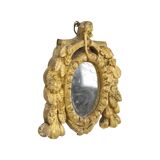 Petit miroir ancien patiné en bois doré du XIXe siècle