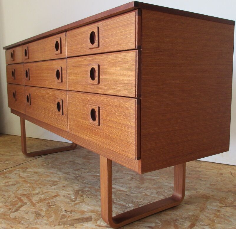 70 's teak long chest of drawers 9 drawers Shreiber