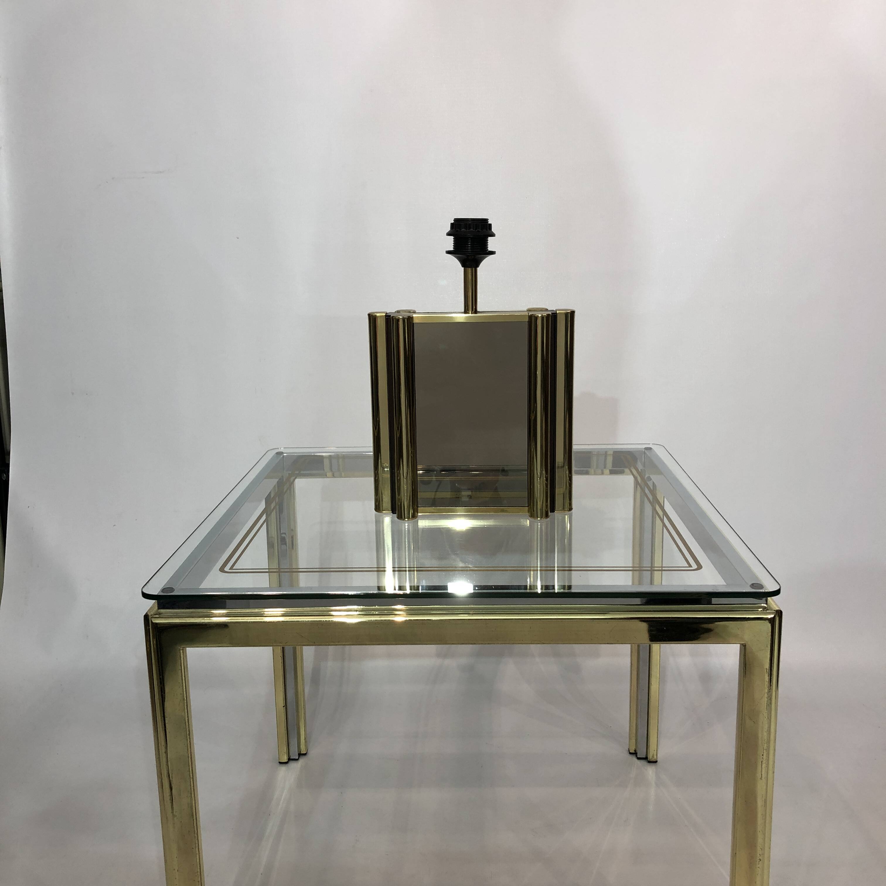 Lampe de table miroir en laiton années 1970 Vintage Hollywood Regency