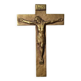 Crucifix mural en bronze doré