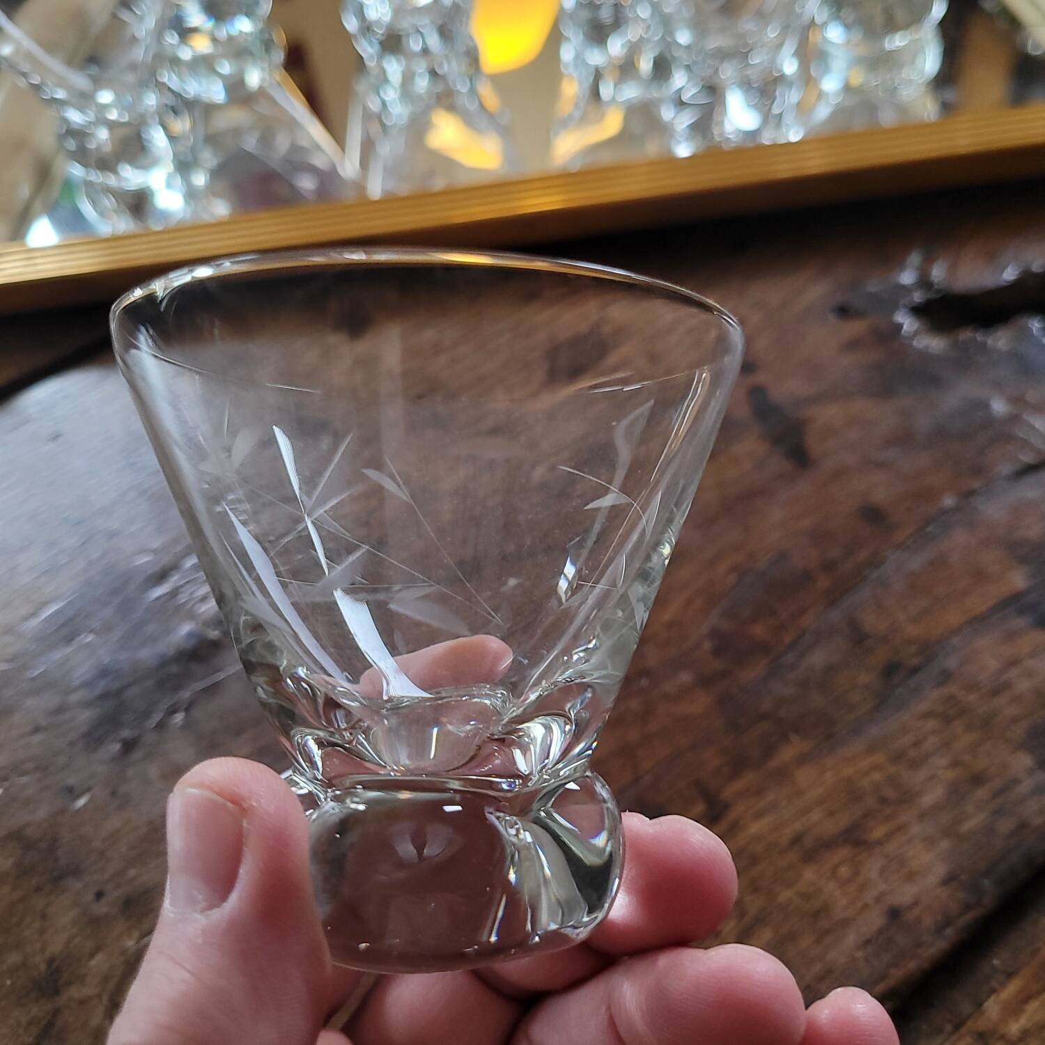 Engraved crystal glasses with twisted stems, 1960s