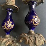 Pair of 19th century Sèvres blue and bronze candlesticks