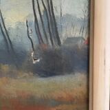 Tableau ancien paysage lacustre