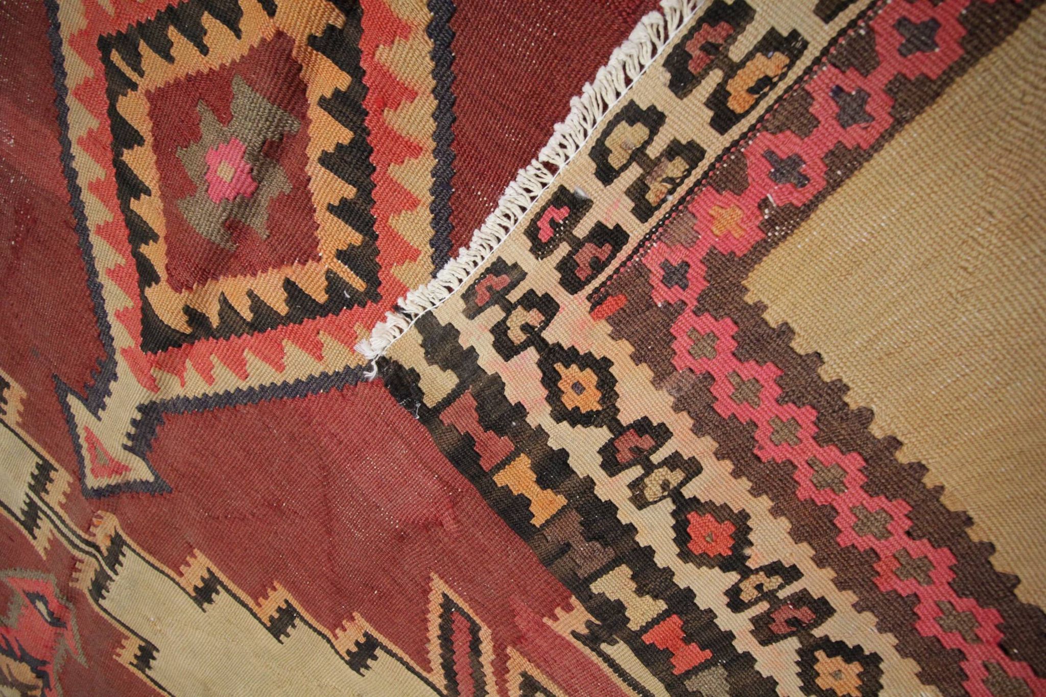 Vintage Kilim Rug 1980s Beige Terracotta Wool Flatweave 290 x 175 cm