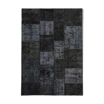 Handmade turkish overdyed 171 cm x 243 cm black patchwork carpet