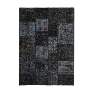 Handmade turkish overdyed 171 cm x 243 cm black patchwork carpet