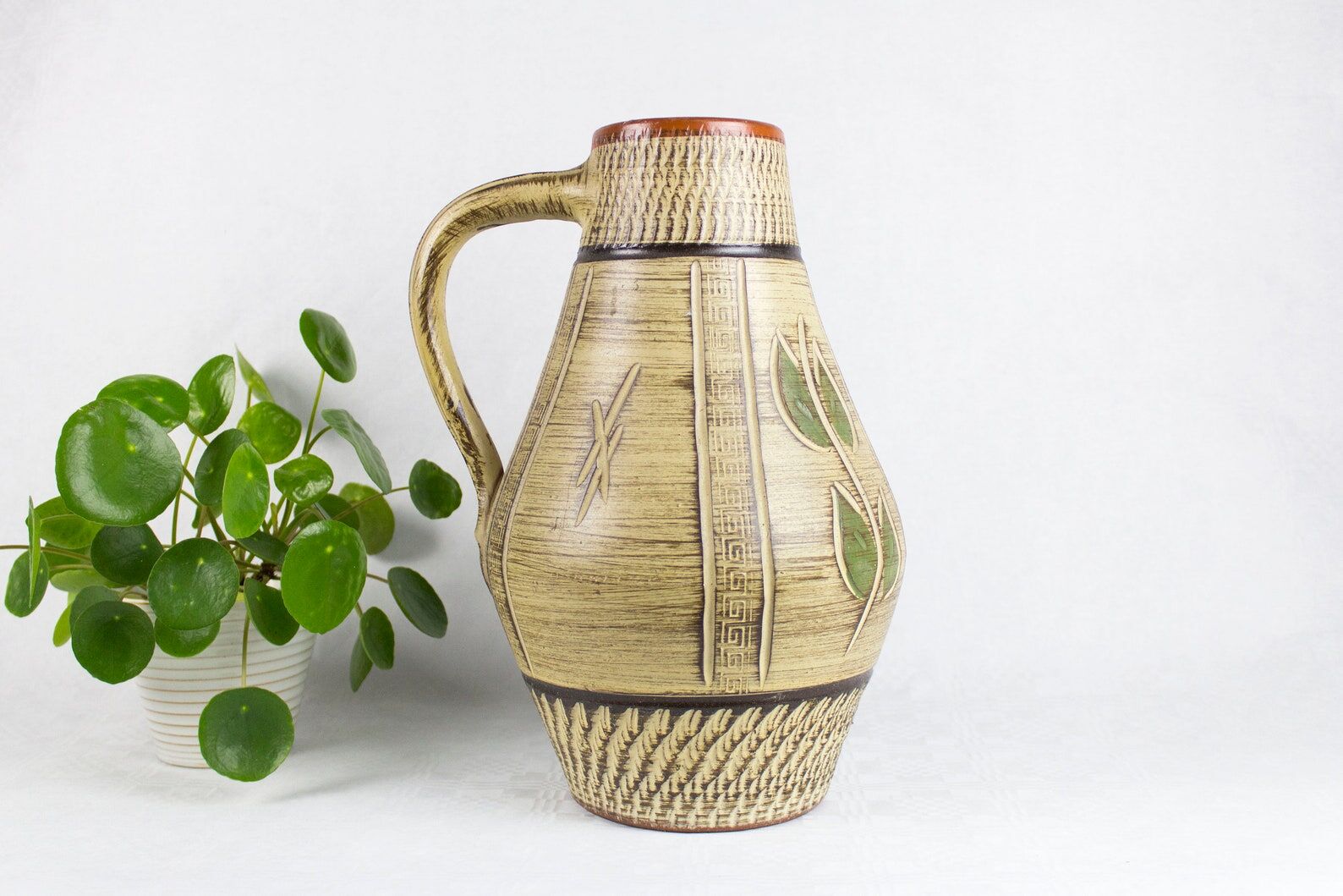 Vase en céramique vintage, Allemagne de l’Ouest, Poterie allemande, Boho, Milieu du siècle