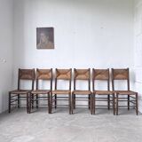 Set of 6 straw and oak Beauche chairs.