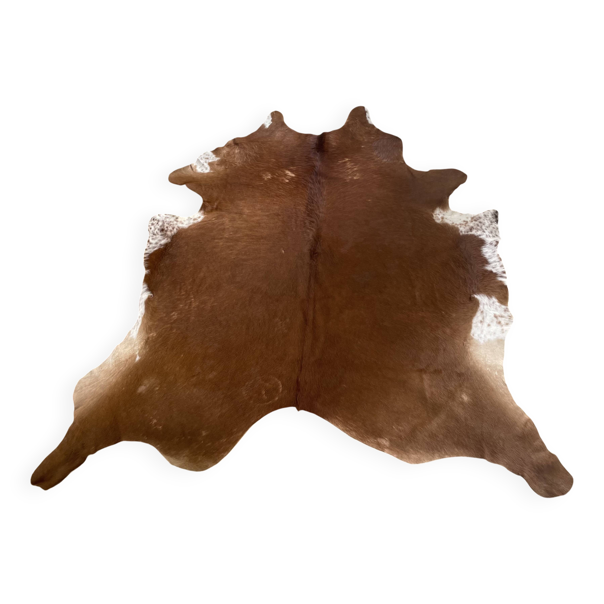 Brown and white cow rug