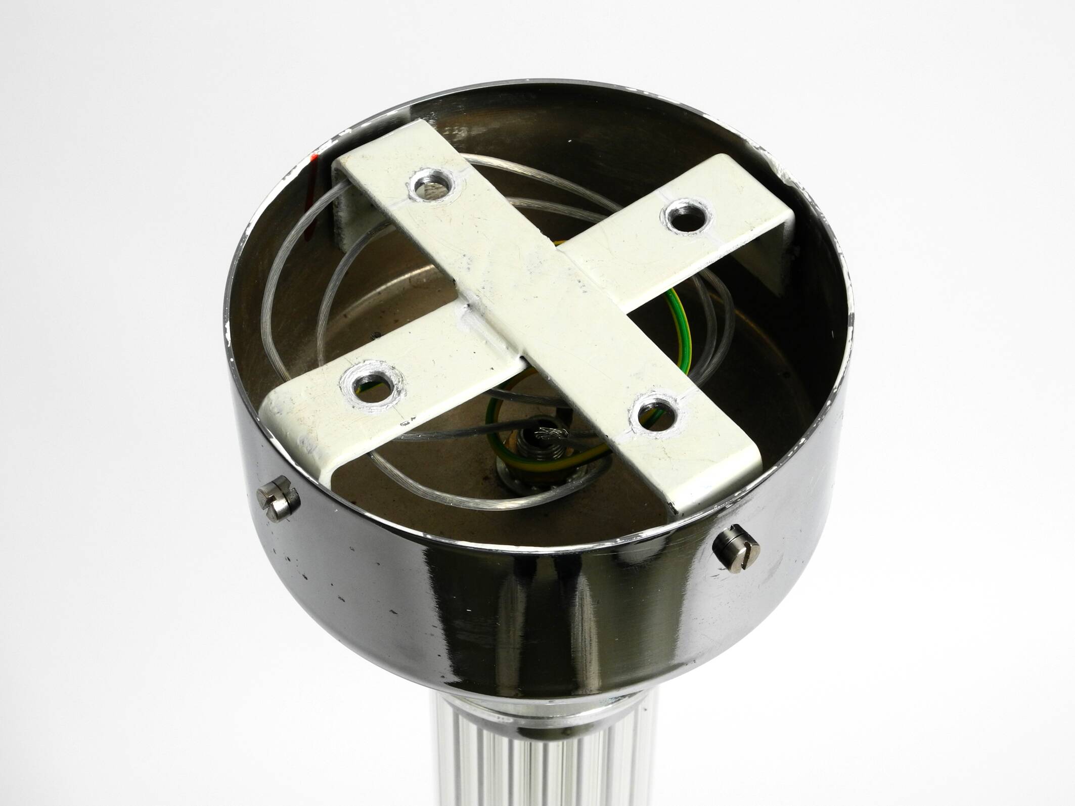 Large Czech Mid Century glass ceiling lamp with glass shade and glass rod