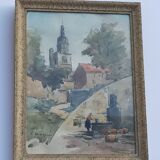 Watercolor painting country village