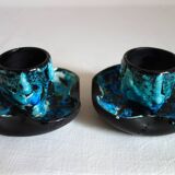 Pair of Vallauris fat lava blue egg cups from the 50s/60s