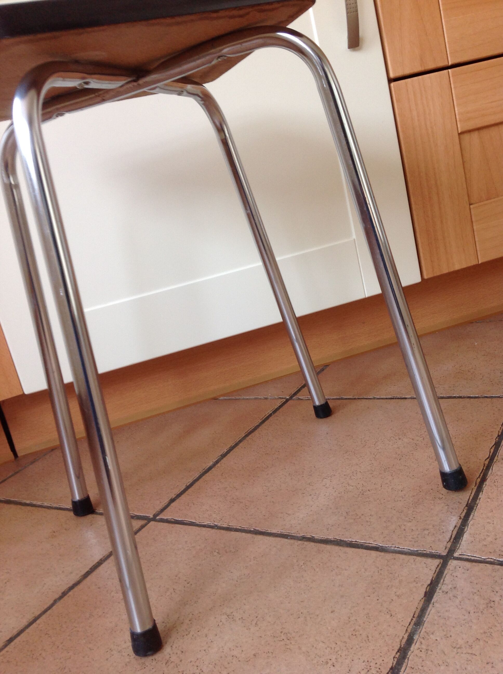 Leather in formica imitation wood and chrome feet / vintage 60s-70s