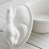 Large white porcelain rabbit terrine dish.