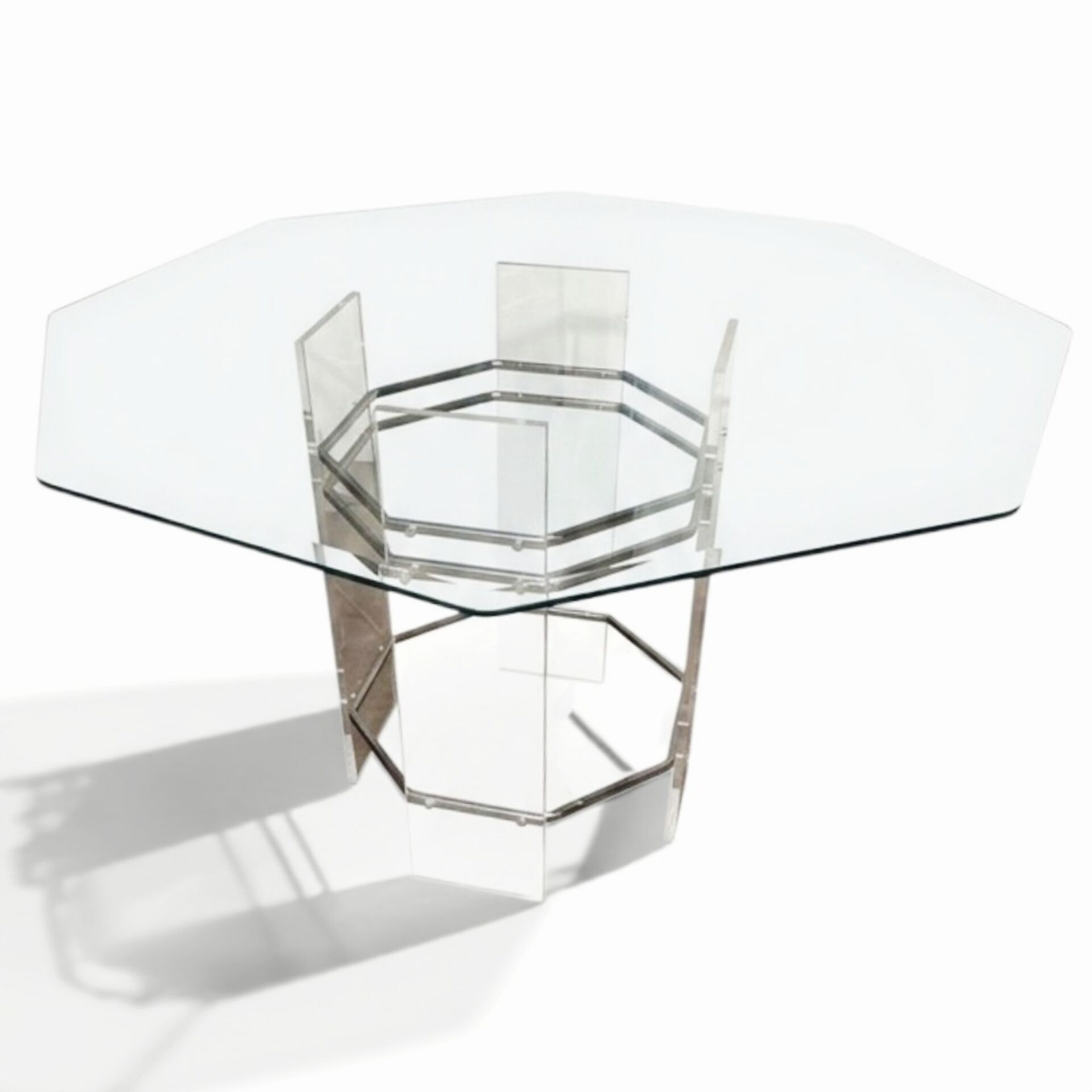 Table de repas octogonale en verre et métal chromé – Circa 1970