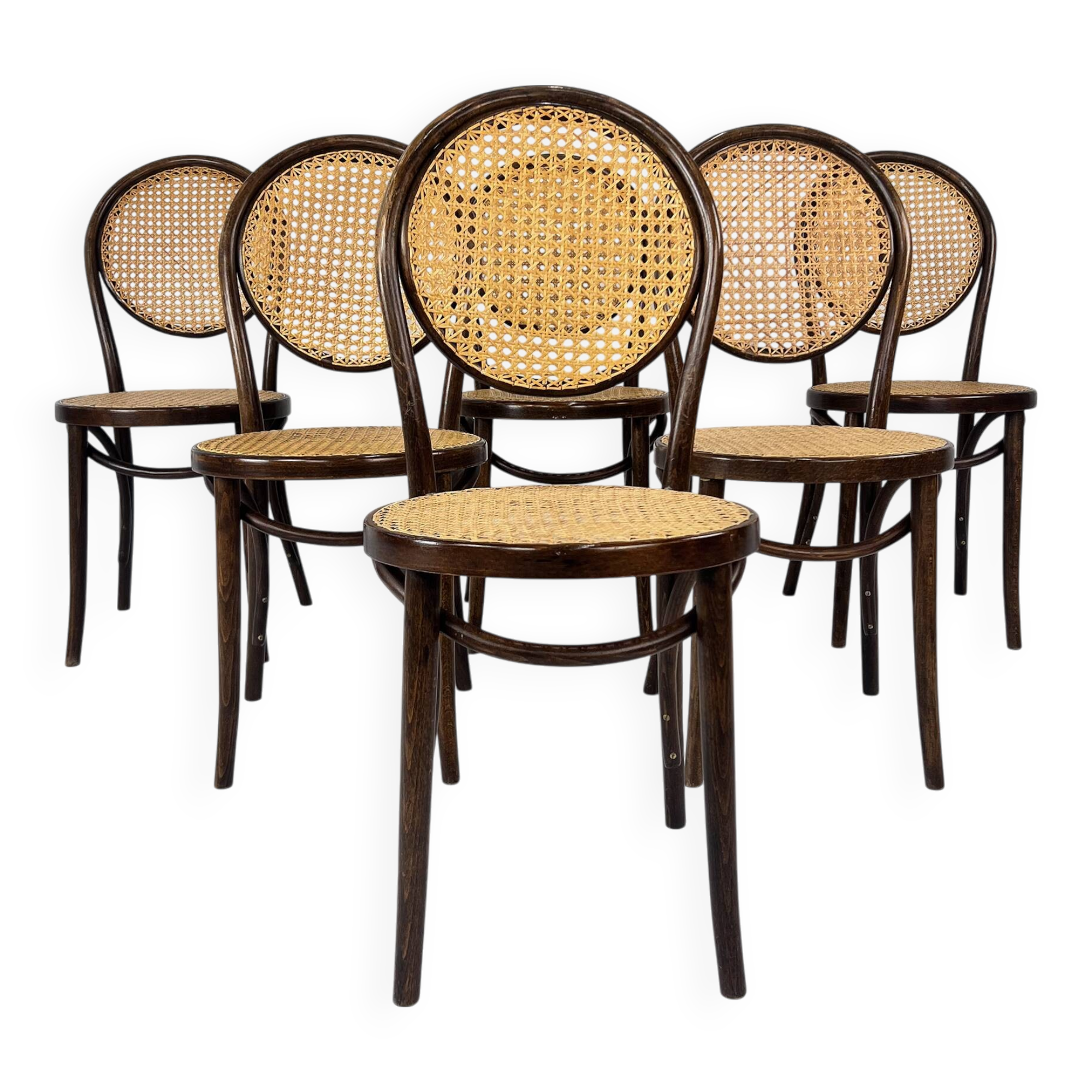 Set of 6 Zpm Radomsko Bentwood and Cane Dining Chairs, 1970s