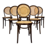 Lot de 6 chaises de salle à manger en bois courbé et rotin Zpm Radomsko, années 1970