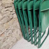 Set of 6 green folding patio chairs