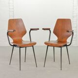 2 Carlo Ratti Style Minimalistic Plywood Side Chairs for Legni Curvati 50s