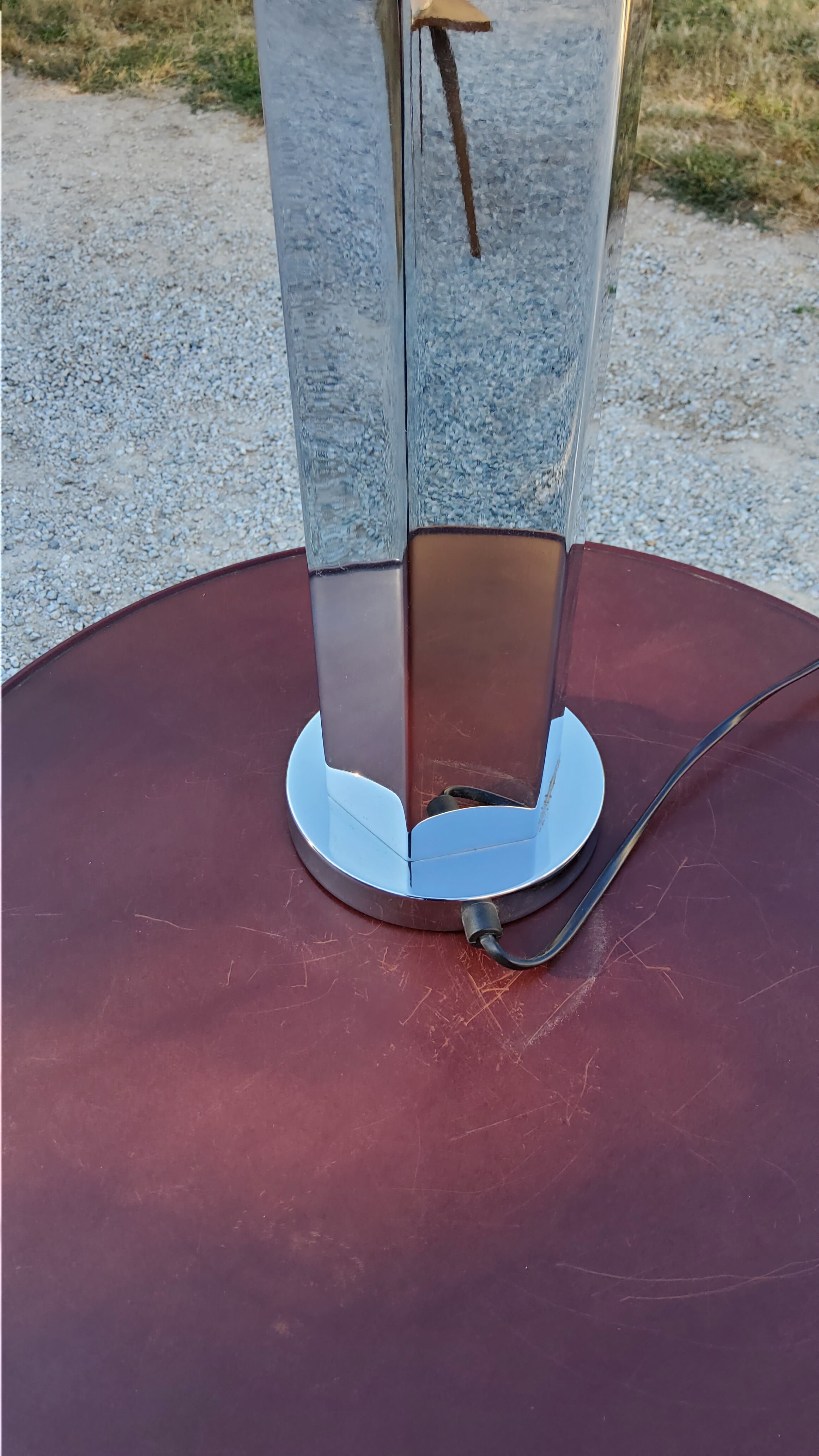 Lamp of the 70s in chrome metal original lampshade