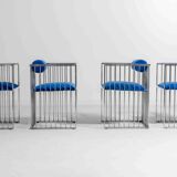 Set of four Italian modernist chrome chairs with royal blue velvet, 1970s