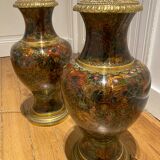 Pair of large table lamps formed of gilded bronze vases & Chinese cloisonné enamels
