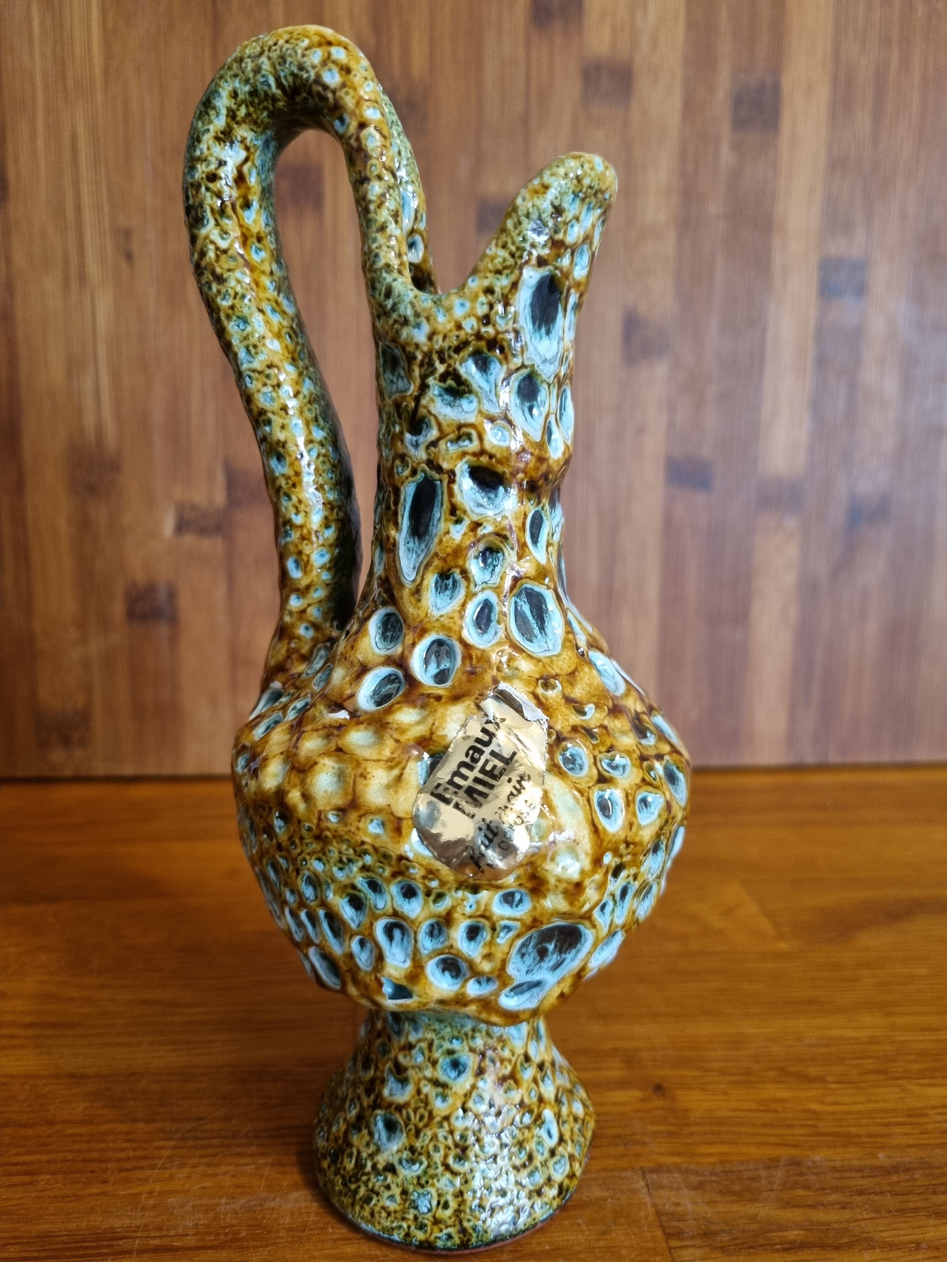 Ceramic ewer vase from La poterie du Cyclope in honey enamels