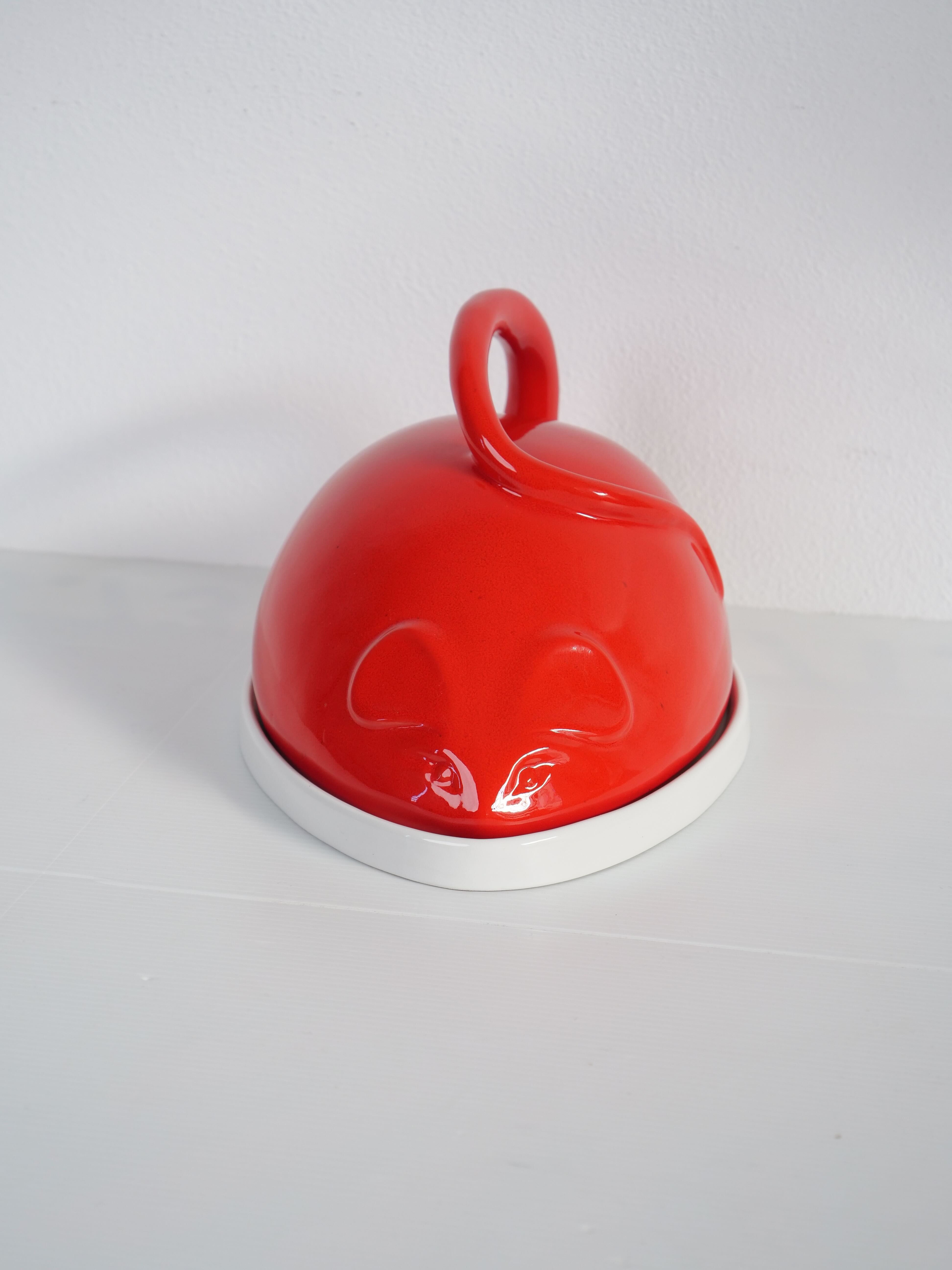 Cheese bell mouse red ceramic design vintage Italy