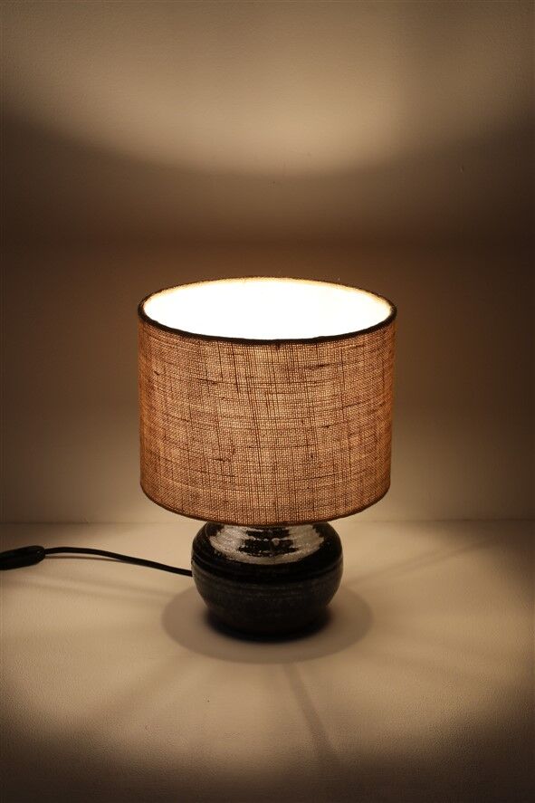 Rare, handcrafted Robert “Rob” Bentsen ceramic table lamp with a jute lampshade / Mid-century Danish modern design / 1960s / 1970s