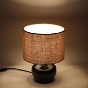 Rare, handcrafted Robert “Rob” Bentsen ceramic table lamp with a jute lampshade / Mid-century Danish modern design / 1960s / 1970s