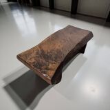 Rustic solid oak coffee table with a one piece top, France 1950s