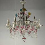 Venetian chandelier in multi-colored Murano glass, 10 light arms, circa 18