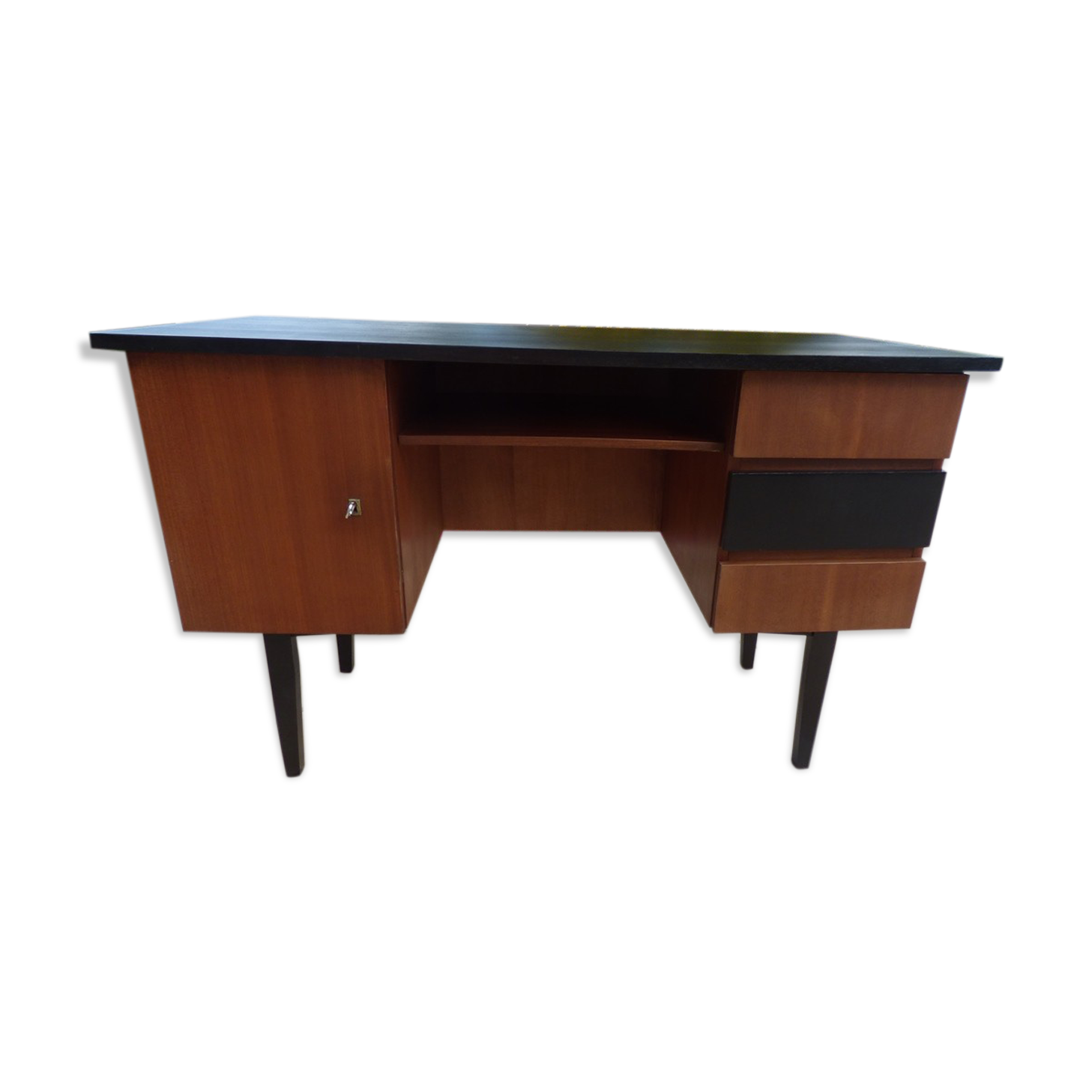 Vintage desk three drawers and a door with shelf