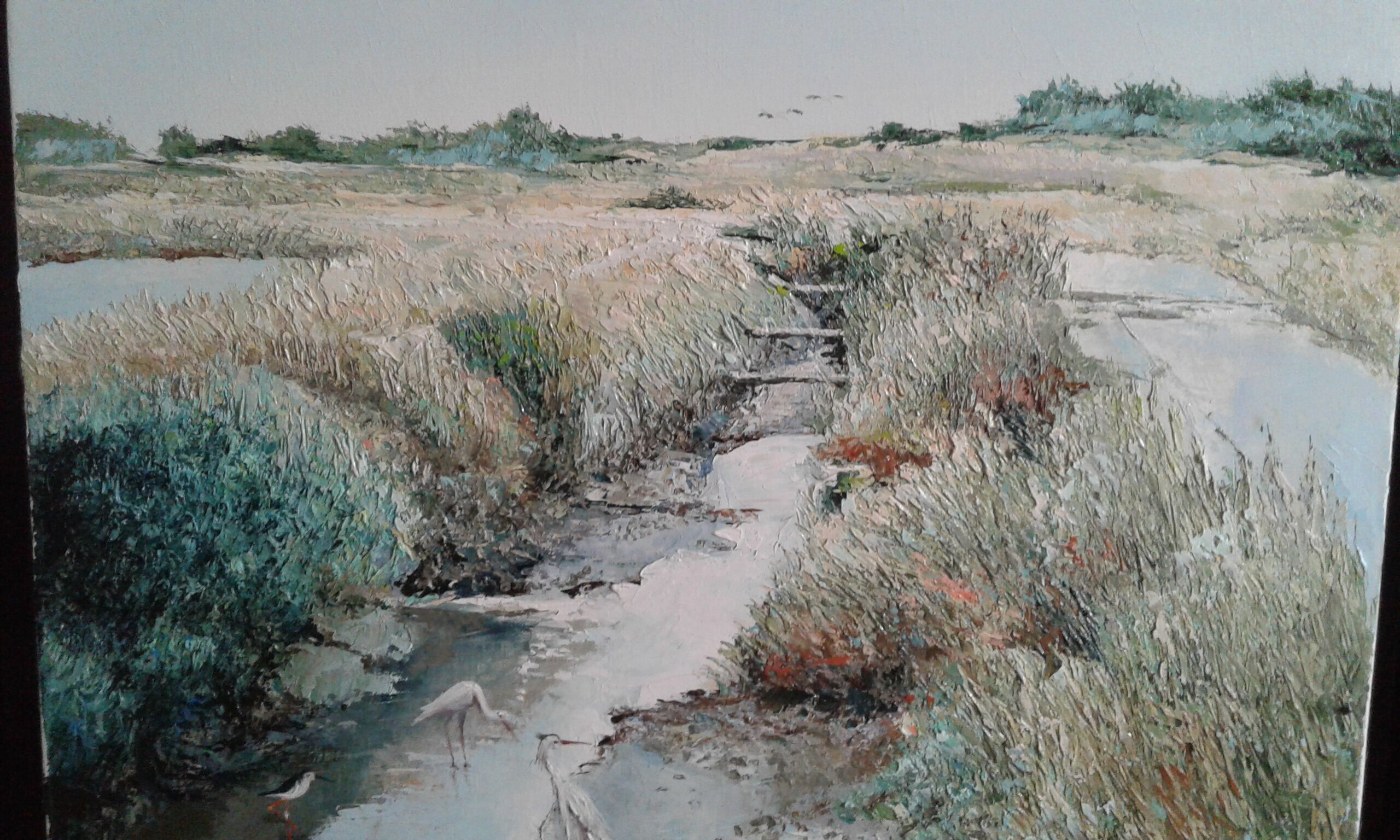 Tableau huile sur toile  "la réserve des oiseaux" île de Re