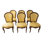 Lot de 6 chaises anciennes style classique en bois et tissu jaune
