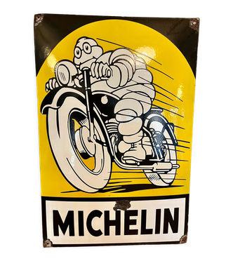 Ancienne Enseigne Porcelaine émaillée Gasoil/pneus Michelin Double Face - Années 1950 - Rare