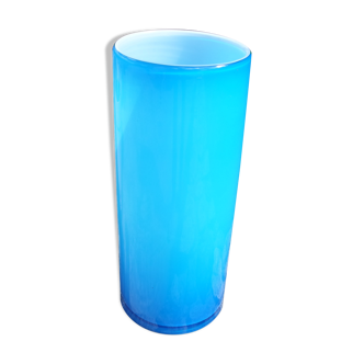 Blue opalin glass roll vase 40 cm
