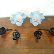 Vintage Wall Sconces with Opaline Glass, 1970s, Set of 2