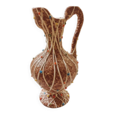 Handmade ceramic pitcher vase with reliefs