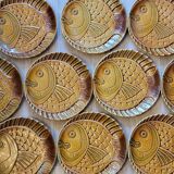 10 flat plates fish décor in vintage Sarreguemines slip