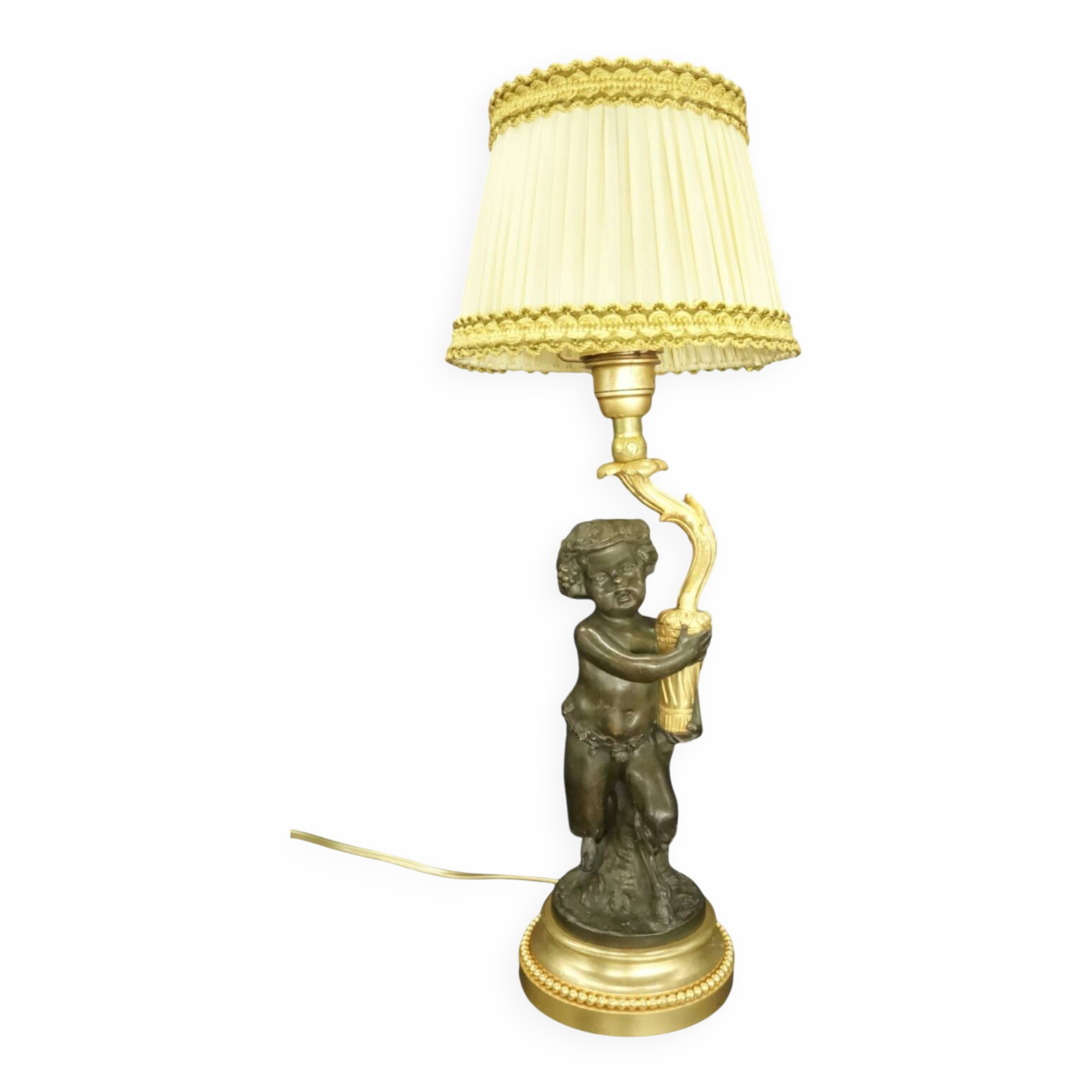 Clodion faun lamp, Louis XVI style, early 1900s - gilded and patinated bronze