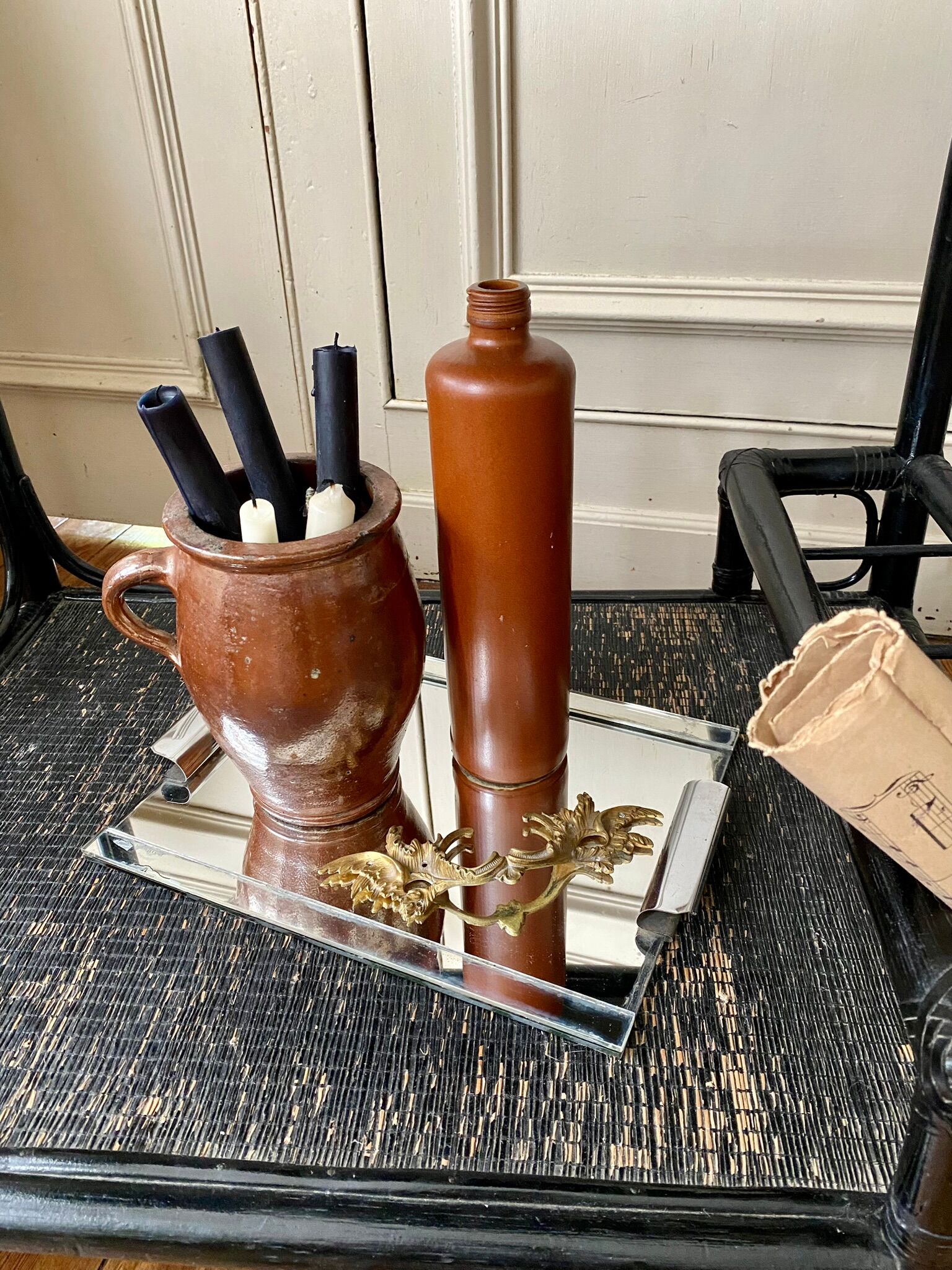 Mirrored top and silver metal handles