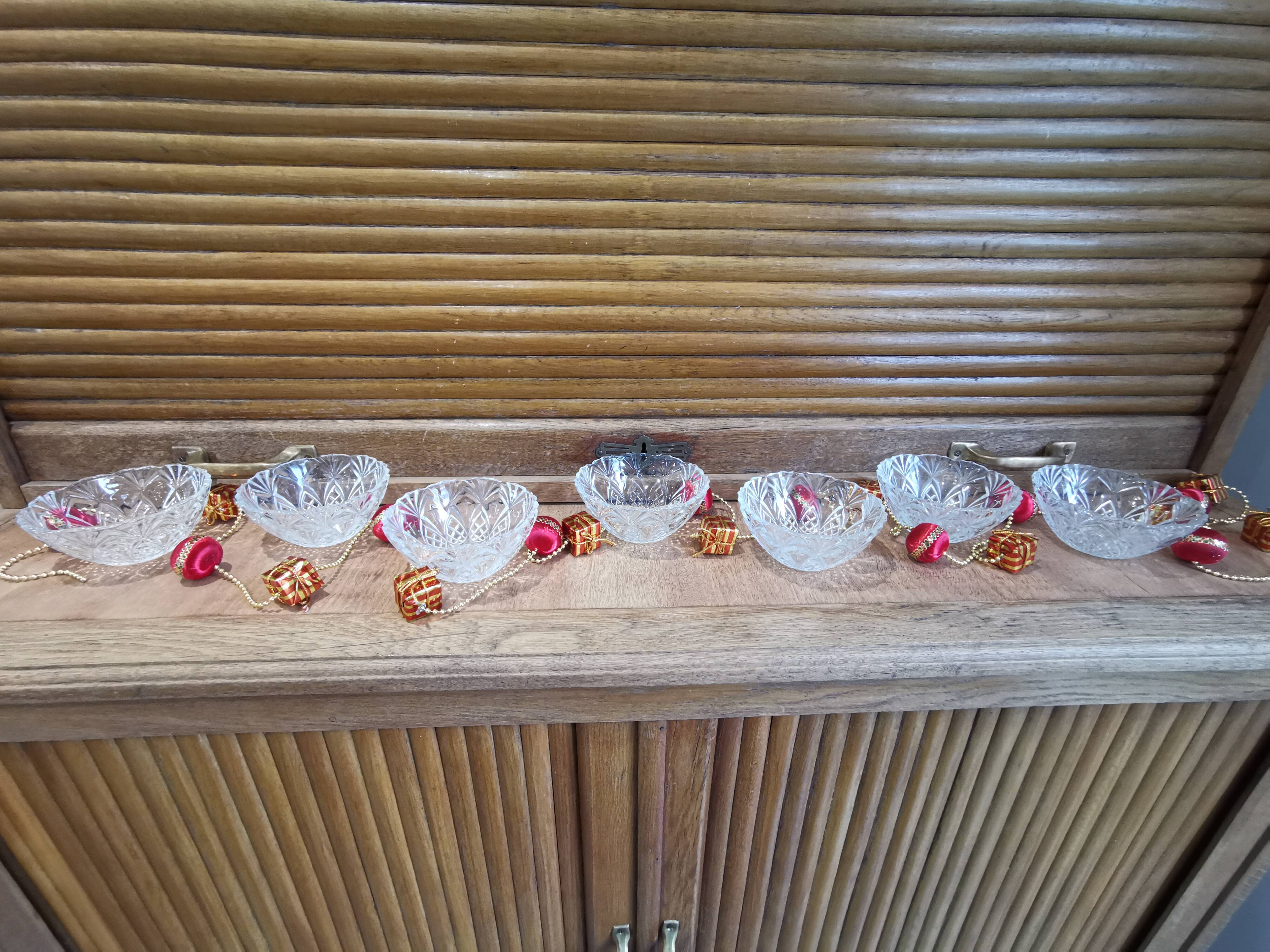 7 vintage chiseled glass cups