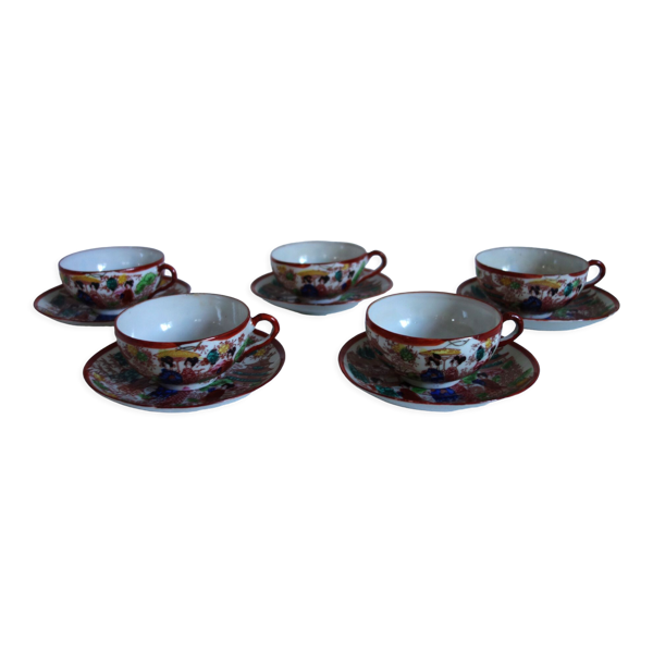 5 tasses à thé vintage porcelaine, peint main, Japon