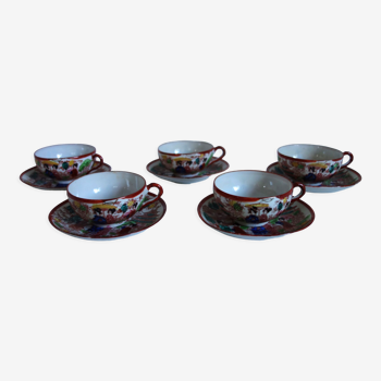 5 tea cups vintage porcelain, hand painted, Japan